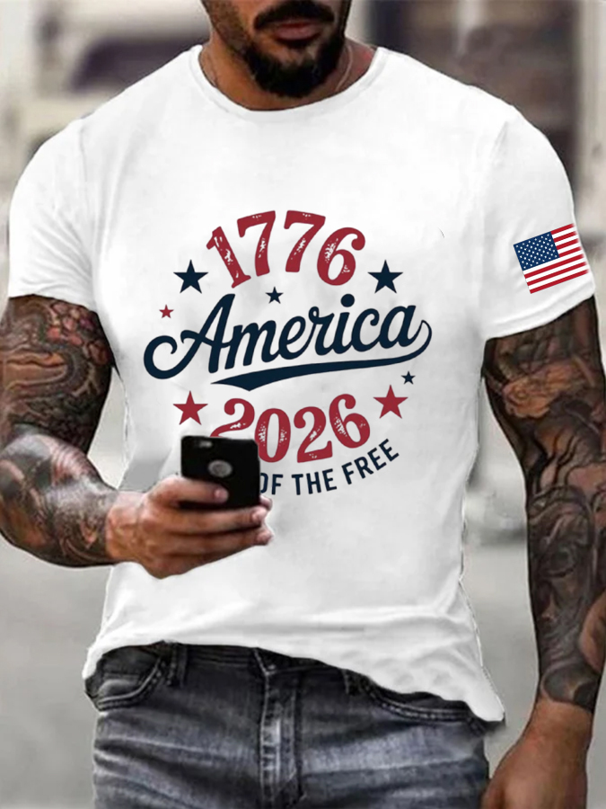 Men'S Flag Printed Short Sleeved Casual T-Shirt