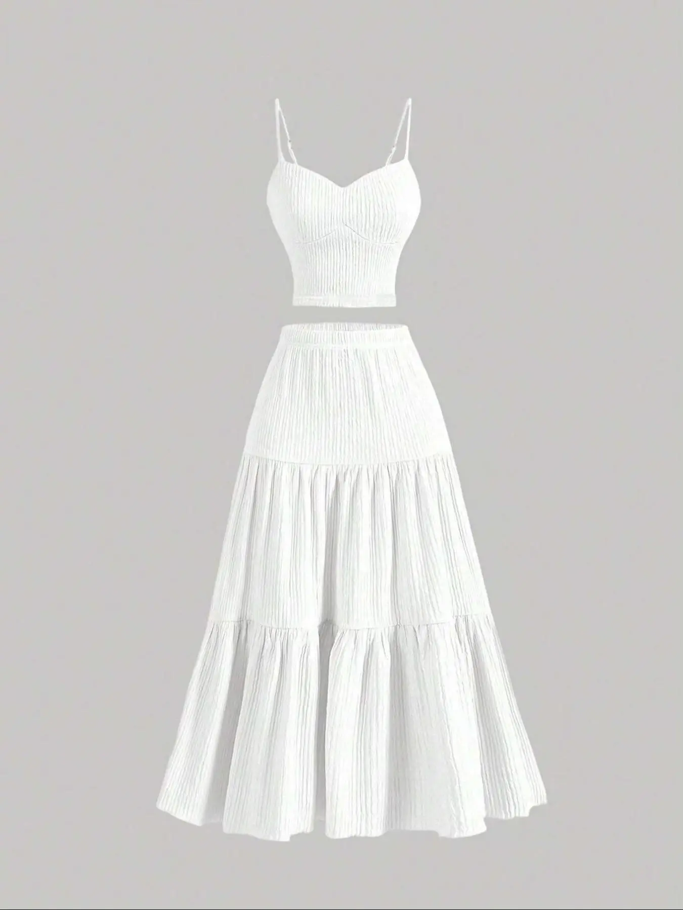 Women's Solid-Color Woven Cropped Camisole and A-Line Skirt Two-Piece Set