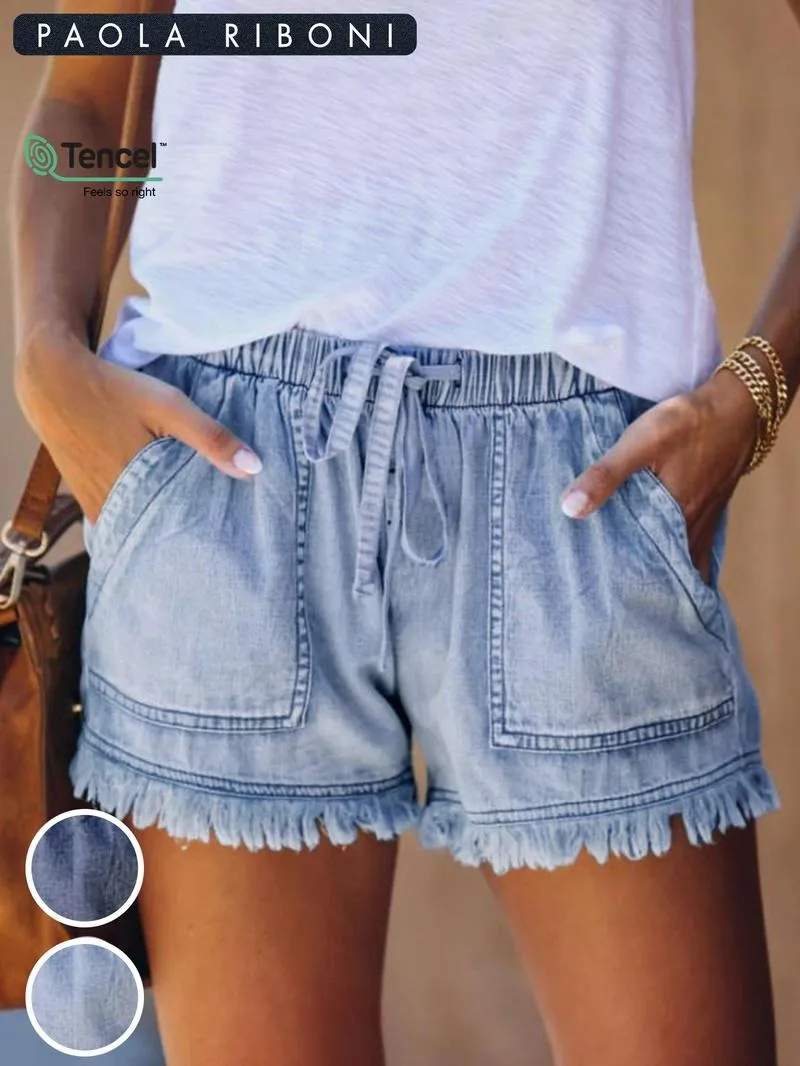 Women's Plain Drawstring Waist Denim Shorts, Casual Fashion Pocket Shorts for Daily Wear