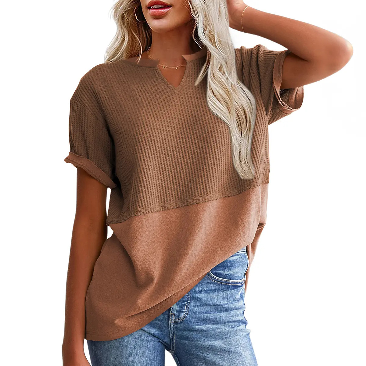 Women's Plus-Size V-Neck Short-Sleeve Knit Top
