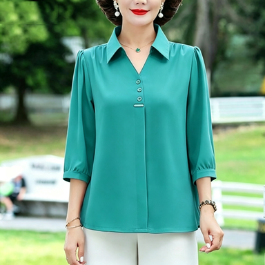 Women's 3/4 Sleeve Shirt Elegant Polo Collar Solid Color Blouse