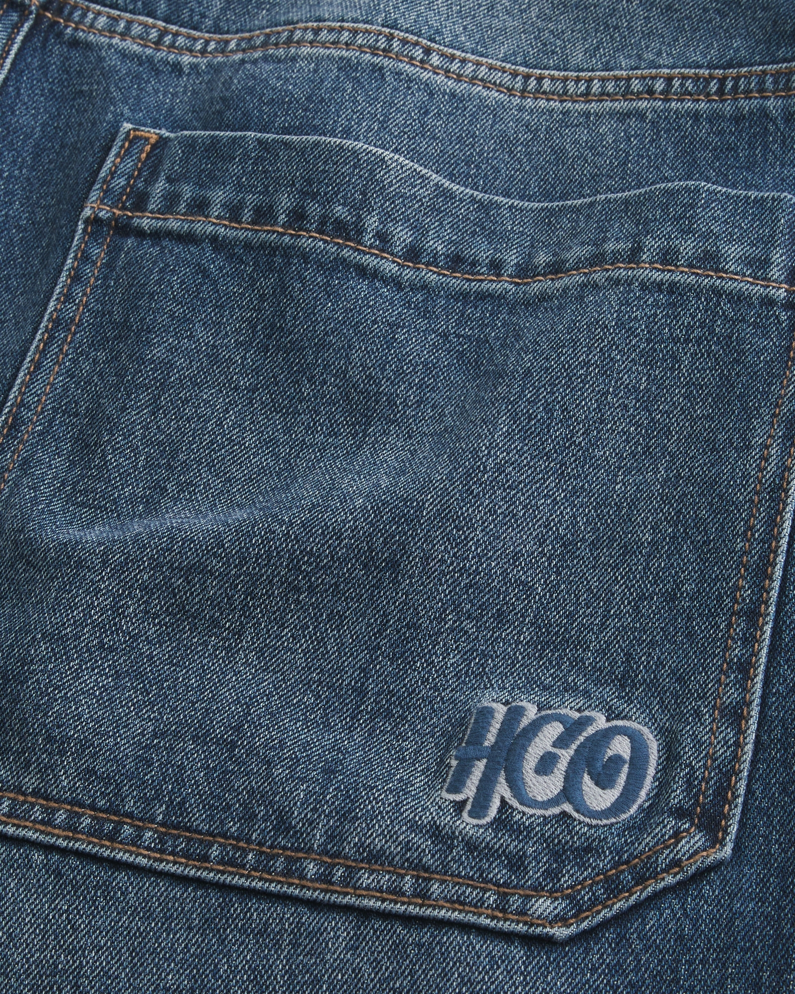 Dark Wash Logo Embroidery Super Baggy Jeans