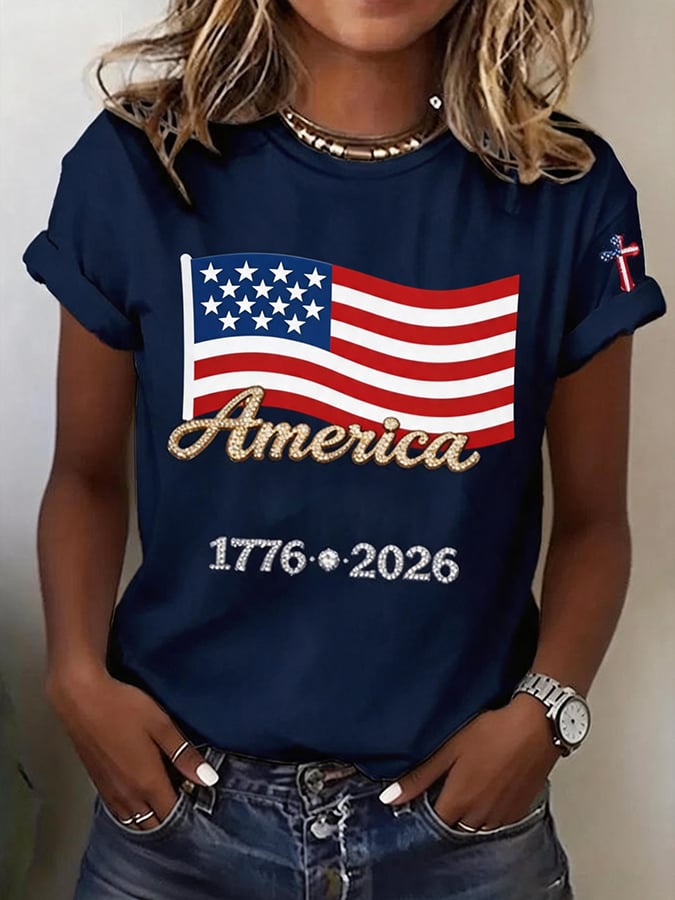 Women'S Independence Day Print Short-Sleeve Top