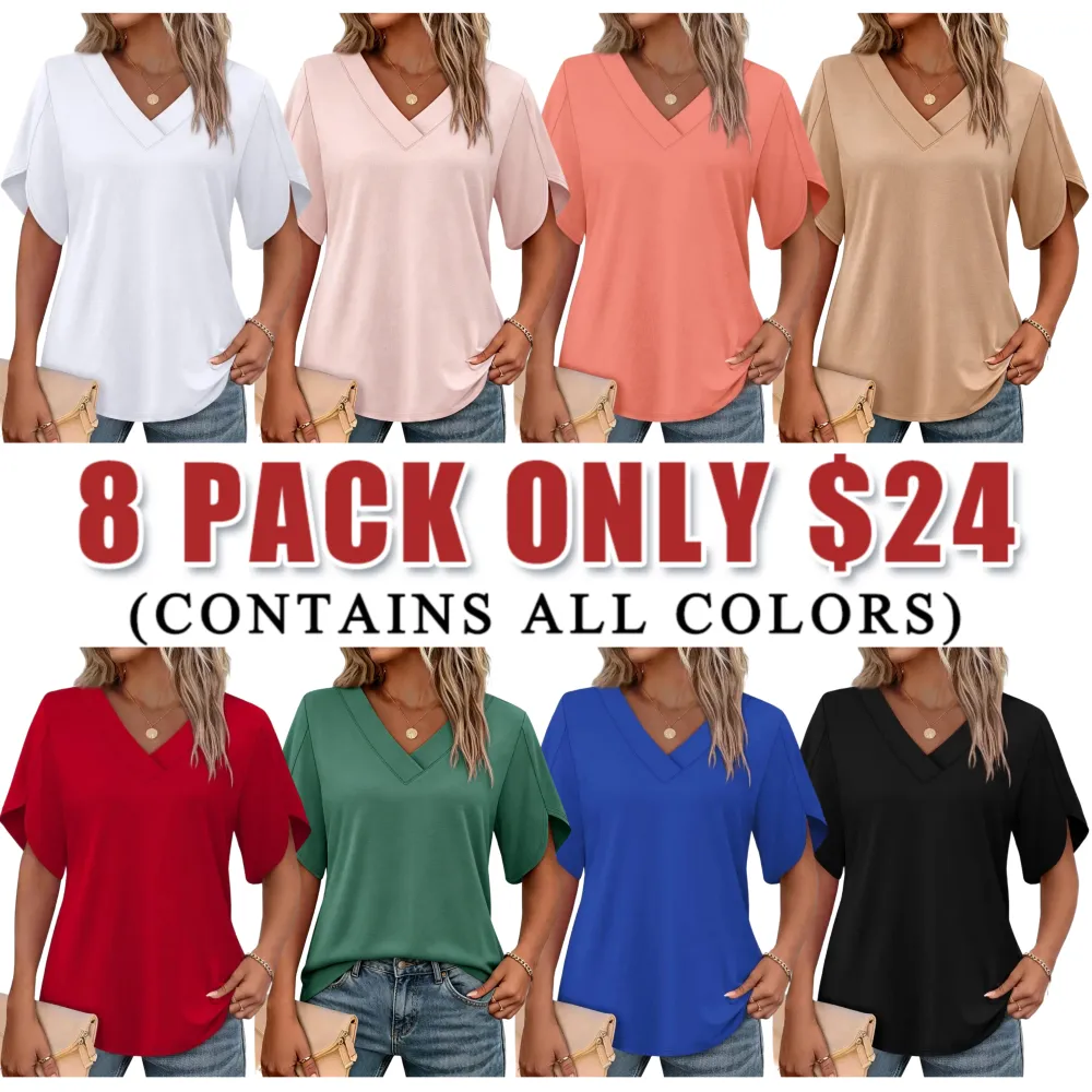 🔥8-PACK $24 - Women's Summer Tops Short Petal Sleeve Shirts