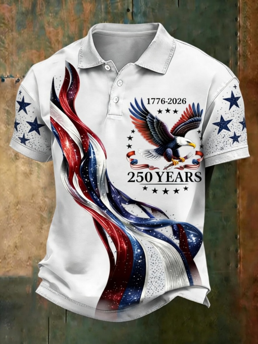 Retro American 250th Anniversary Print Men's Polo Shirt