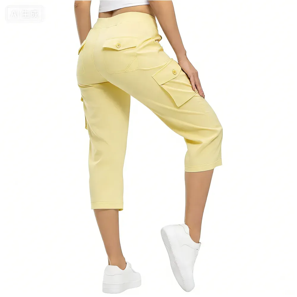 Women’s lightweight, quick-dry hiking capris with 6 pockets, loose fit, plus sizes available, ideal for outdoor trips, workouts, and casual wear, great for moms over 30.