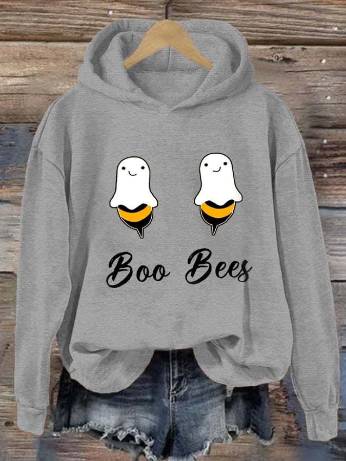 Women's Boo Bees Halloween Fun Print Casual Hooded Sweatshirt