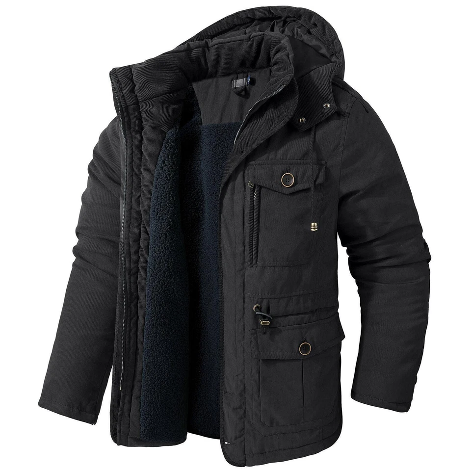 Men's Warm Winter Parka Fleece Coat Thick Padded Hooded Outdoor Casual Jacket