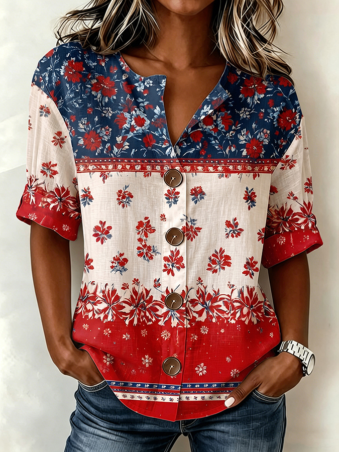 Women's 250th Anniversary Printed Faux-Linen Top