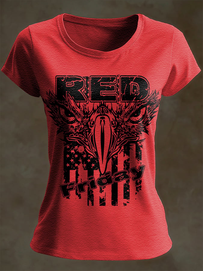 Women's Casual Red Friday Print Short-Sleeve T-Shirt