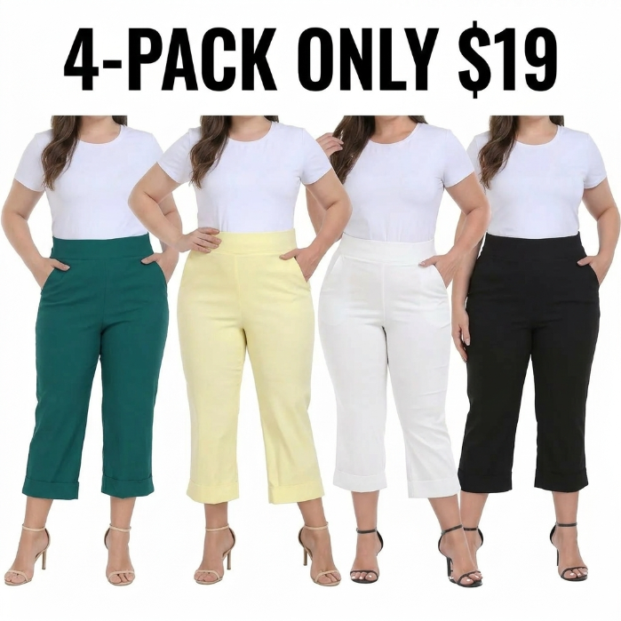 Women’s Plus Size Pull-On Tummy Control Capri Pants – Lightweight Everyday Comfort
