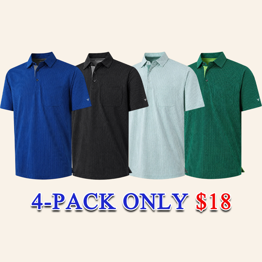 Men's Jacquard Performance Polo Shirt with Pocket Dry Fit Moisture Wicking Short Sleeve Casual Summer Top
