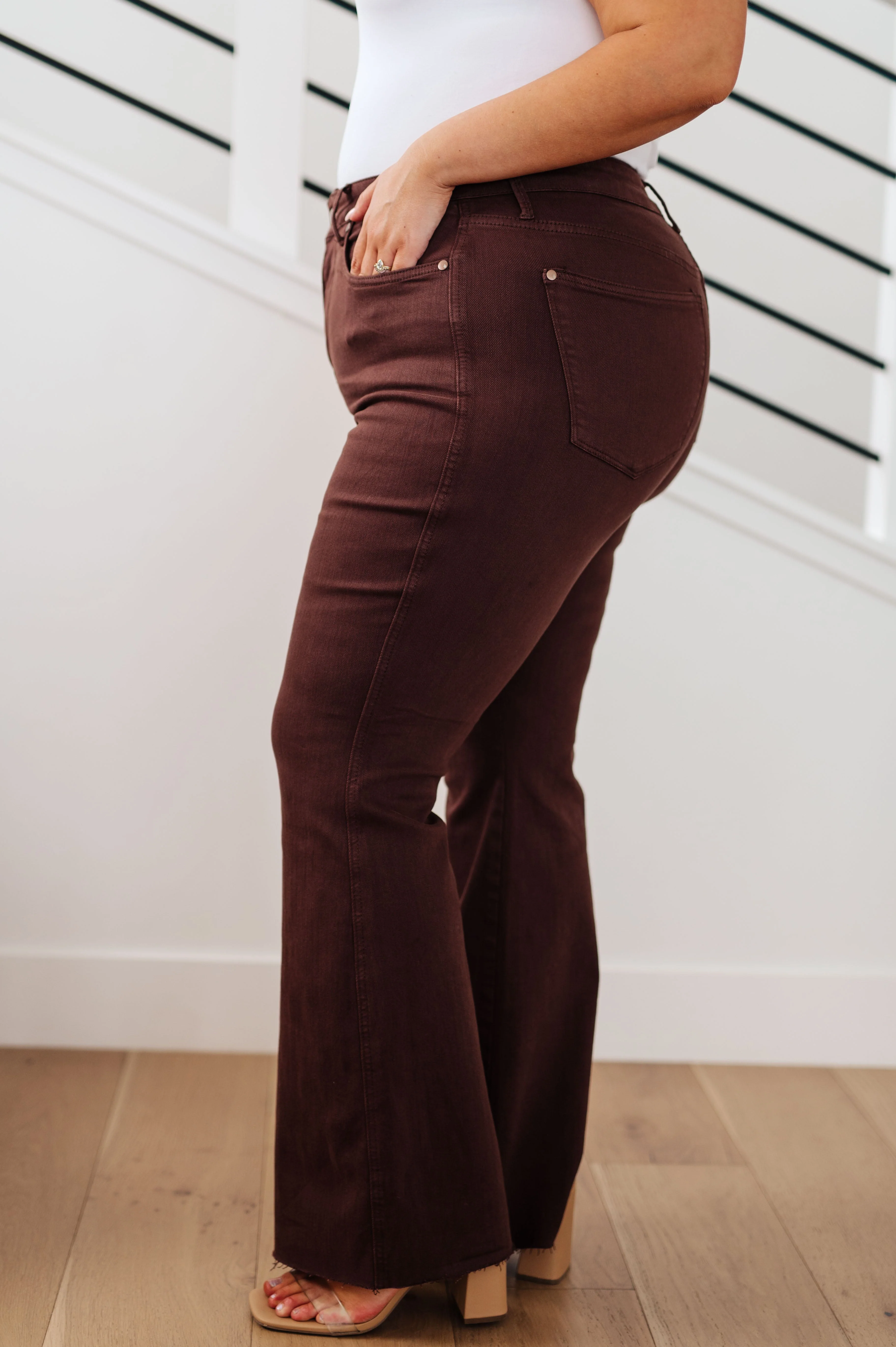 Blue Sienna High Rise Control Top Flare Jeans in Espresso
