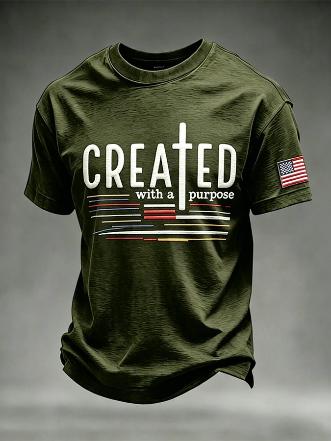 Vintage Men's Patriotic American Flag Religious Faith Graphic Tee