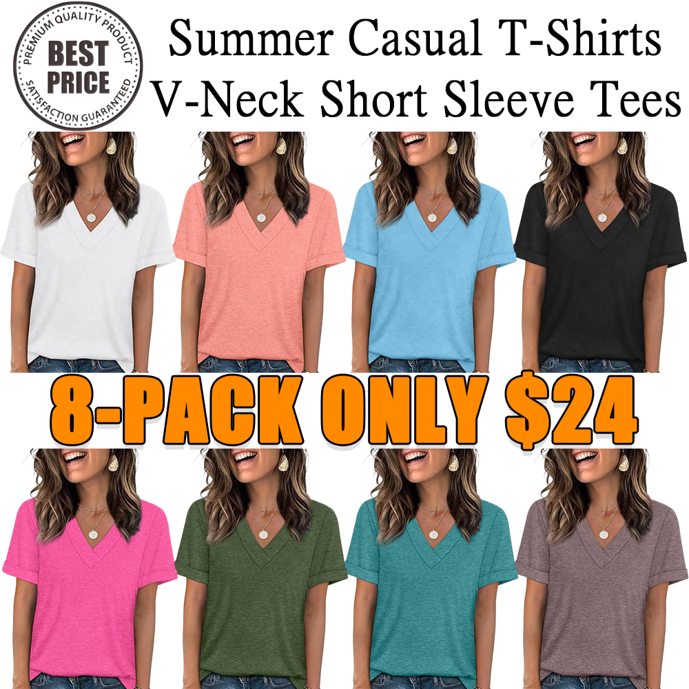 Women's Casual V-Neck Short Sleeve T-Shirt
