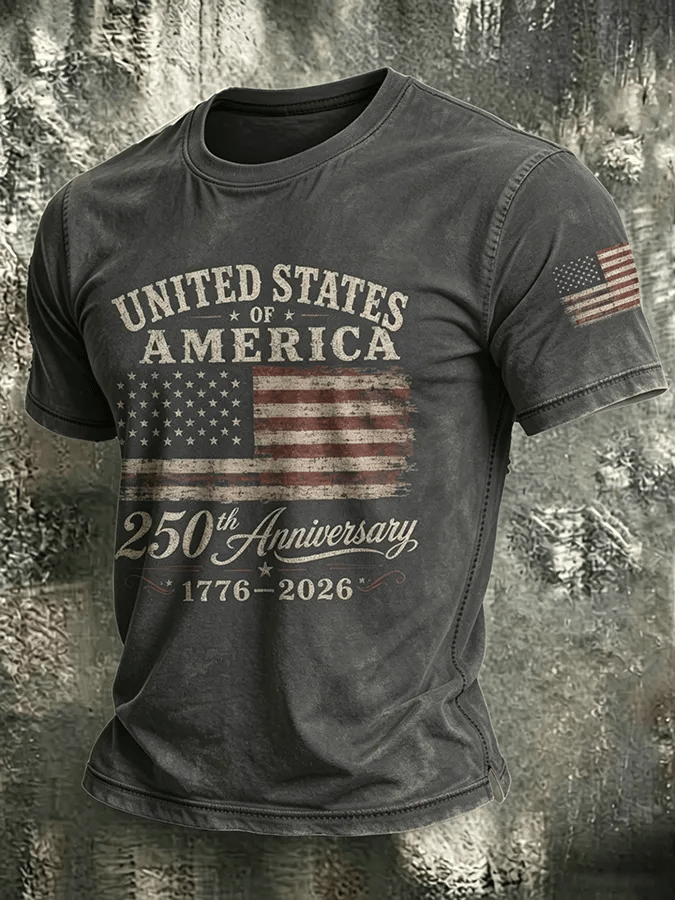 Men's USA 1776-2026 Freedom Printed Casual T-shirt