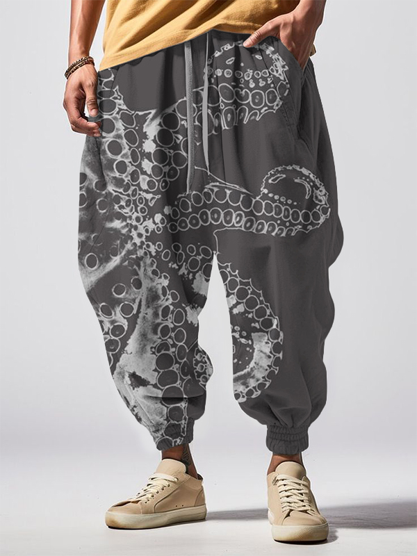 Men's Octopus Tentacle Pattern Art Print Loose Drawstring Waist Sweatpants