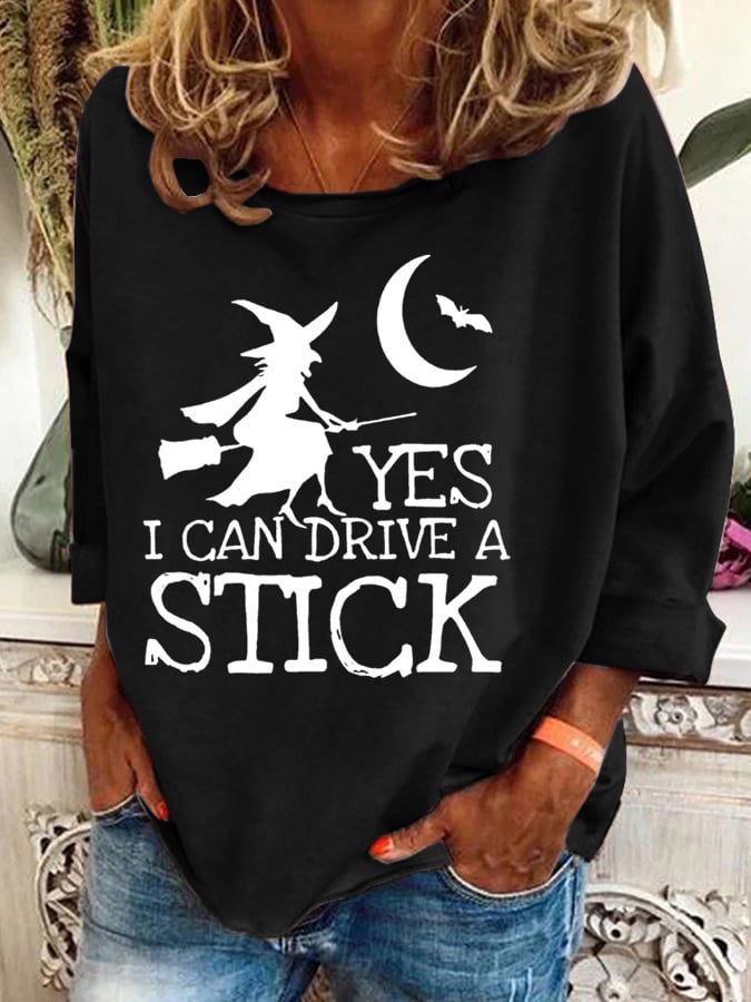 Women's Halloween Witch Print Crew Neck Sweatshirt