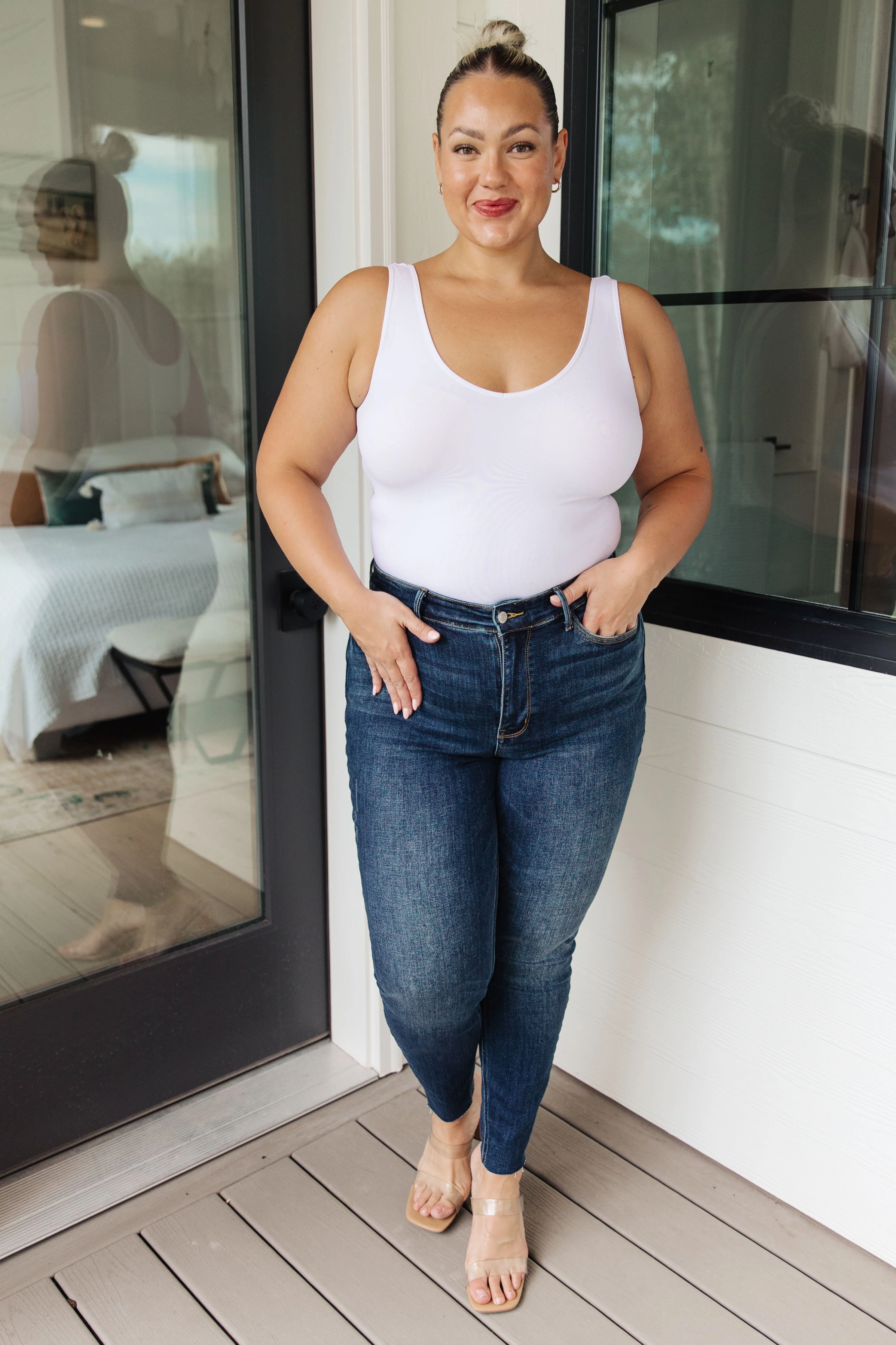 Blue Lydia Mid Rise Vintage Raw Hem Skinny Jeans