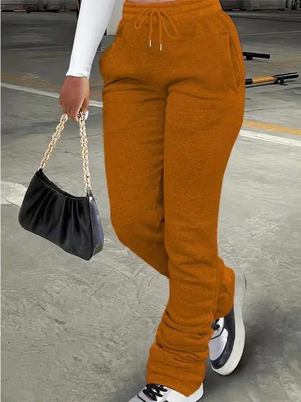 Women’s Stackable Sweatpants with Pockets – Drawstring Waist Casual Joggers for Daily Wear