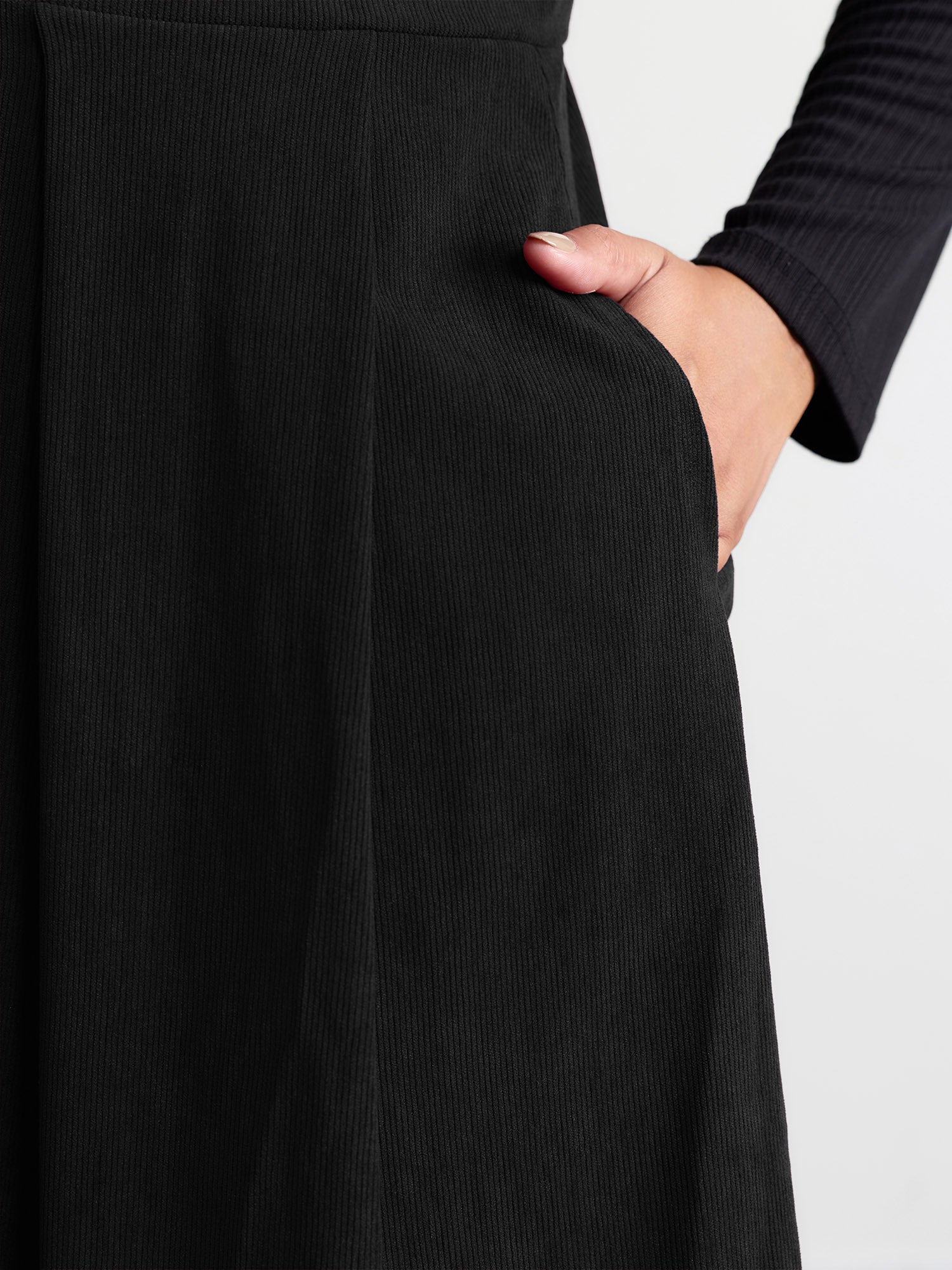 Corduroy Stretchy Waist V-Neck Mini Dress