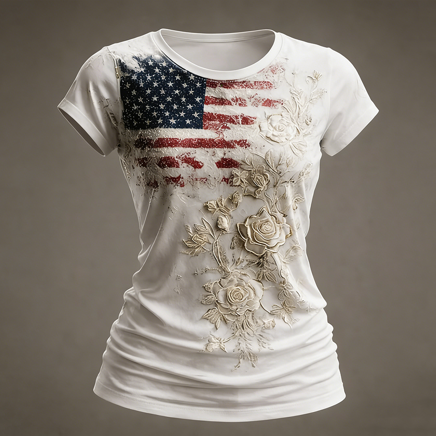 Women'S Casual Short-Sleeved T-Shirt With American 250th Anniversary Commemorative Print