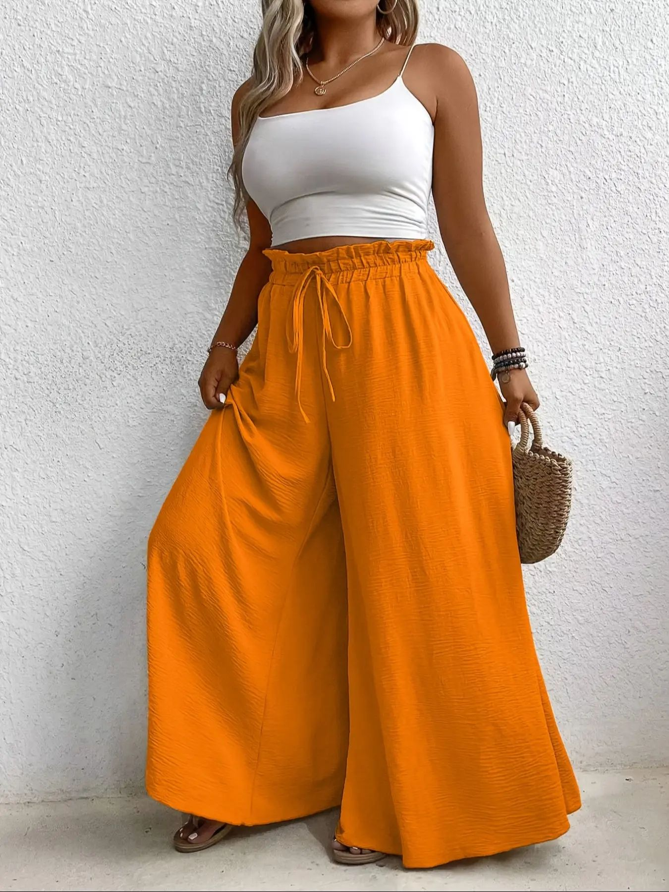 Elegant Plus Size Women's Wide Leg Pants, Loose Fit Commuter Style, Drapey Casual Trousers, Trendy Ladies Fashion