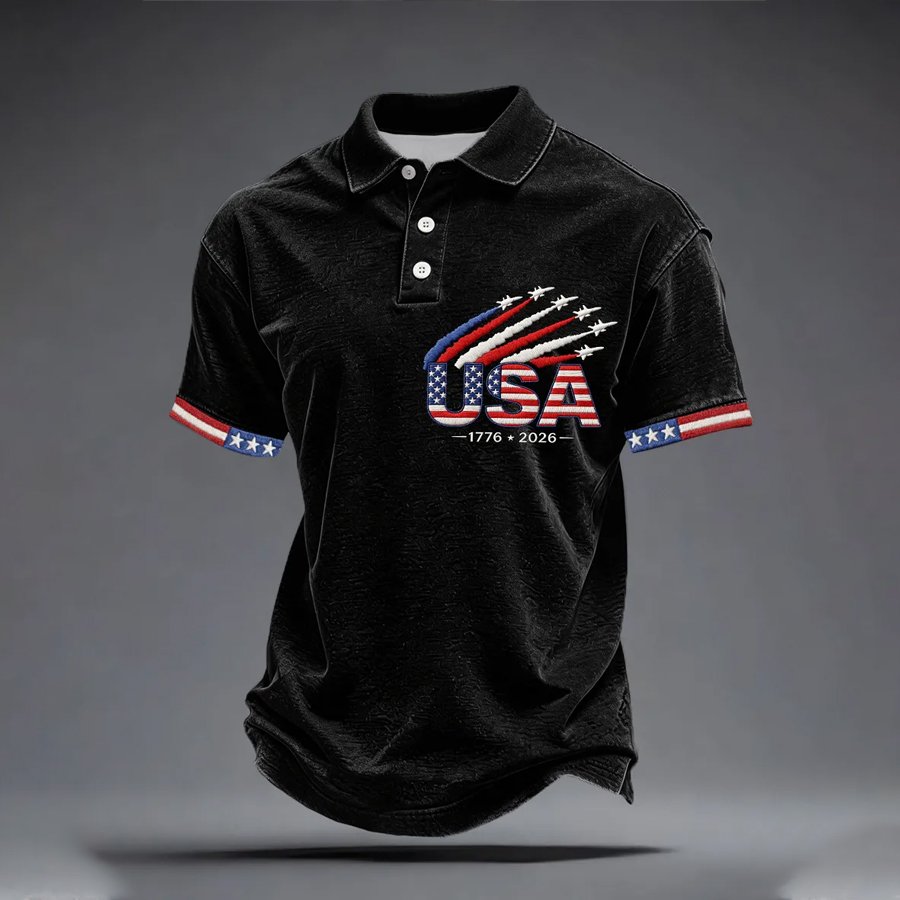 Men'S Casual American Flag Printed Polo Shirt With Short Sleeves