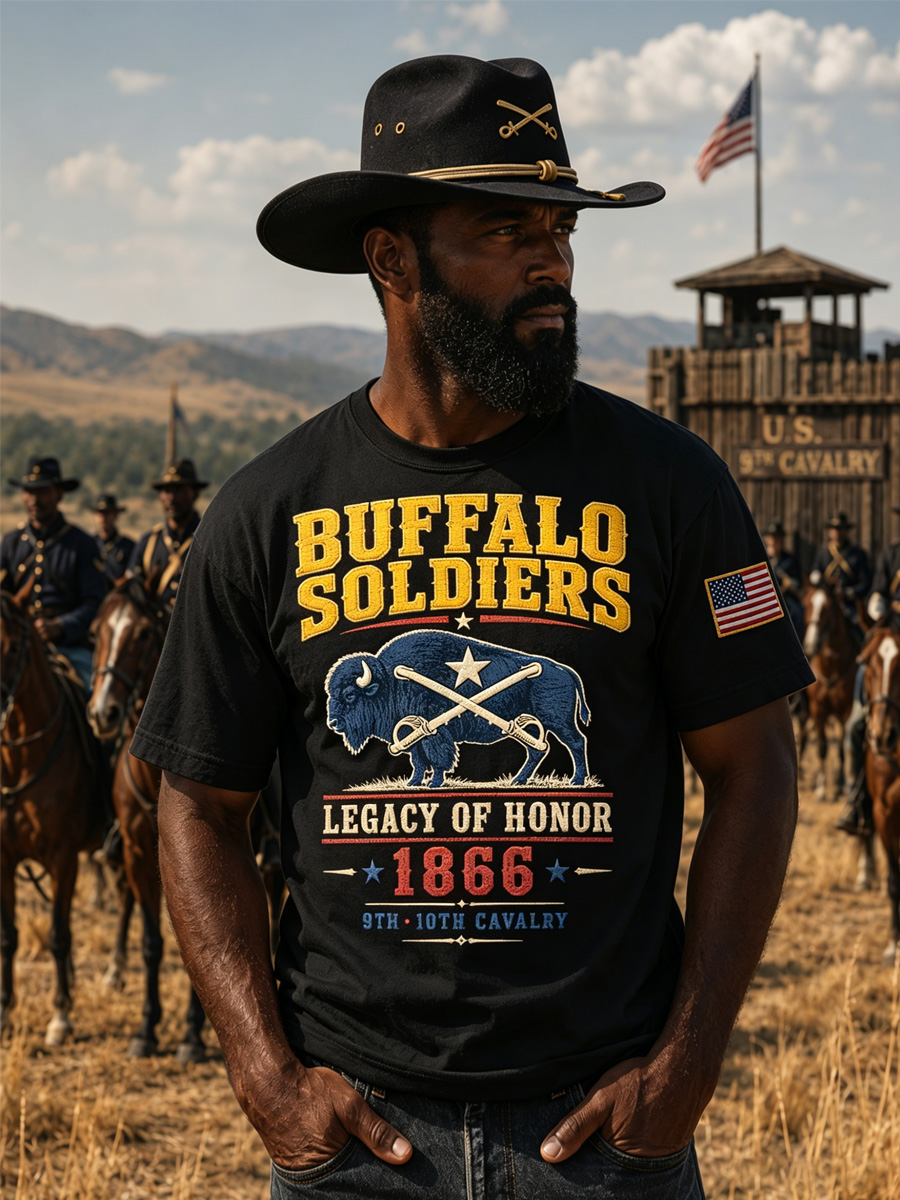 Retro Buffalo Soldier Art Print Men's Casual T-Shirt