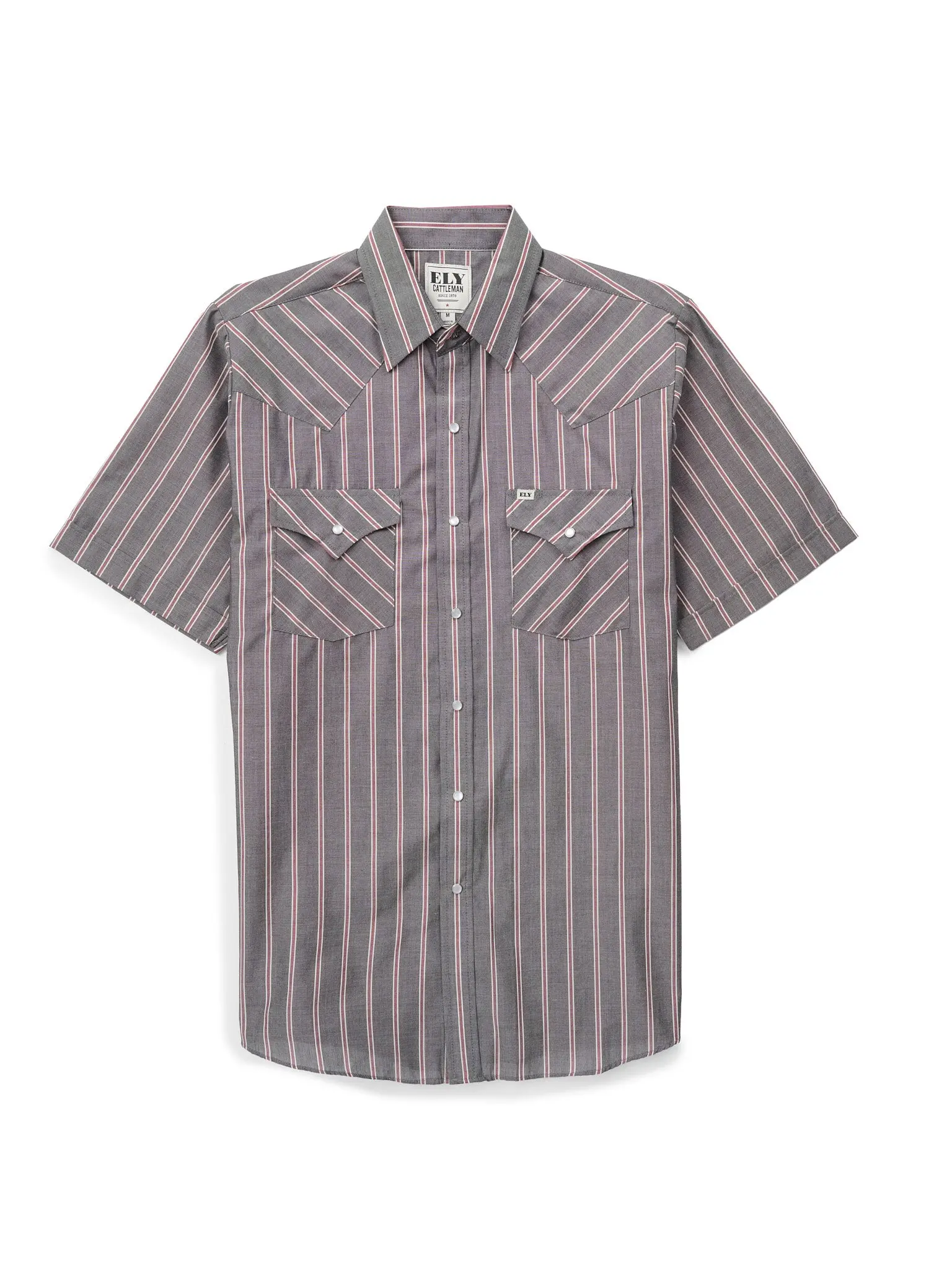 Men's Short-Sleeve Stripe Western Snap Shirt – Classic Casual Top with Functional Fabric & Pocket