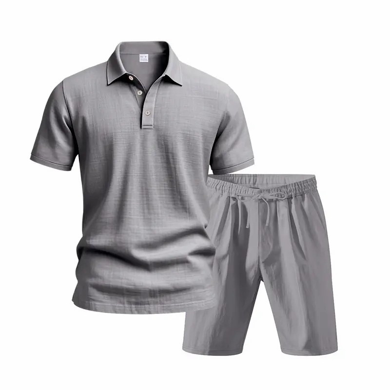 Men’s Linen Beach Two Piece Set, Casual Short Sleeve Button Down Shirt and Loose Long Pants Set