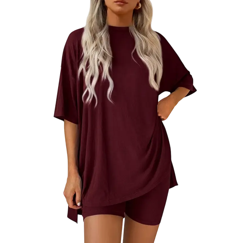 Women's Summer Two-Piece Set Casual Oversized Split Hem Shirts