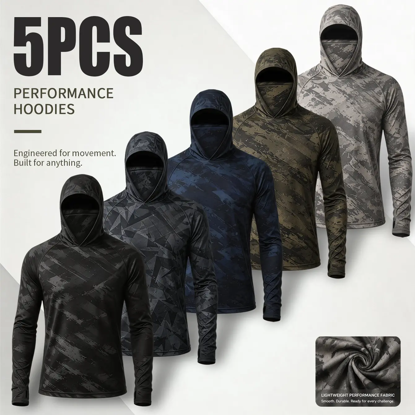 Men’s Camouflage Balaclava Hoodies 5-Pack for Outdoor Activities