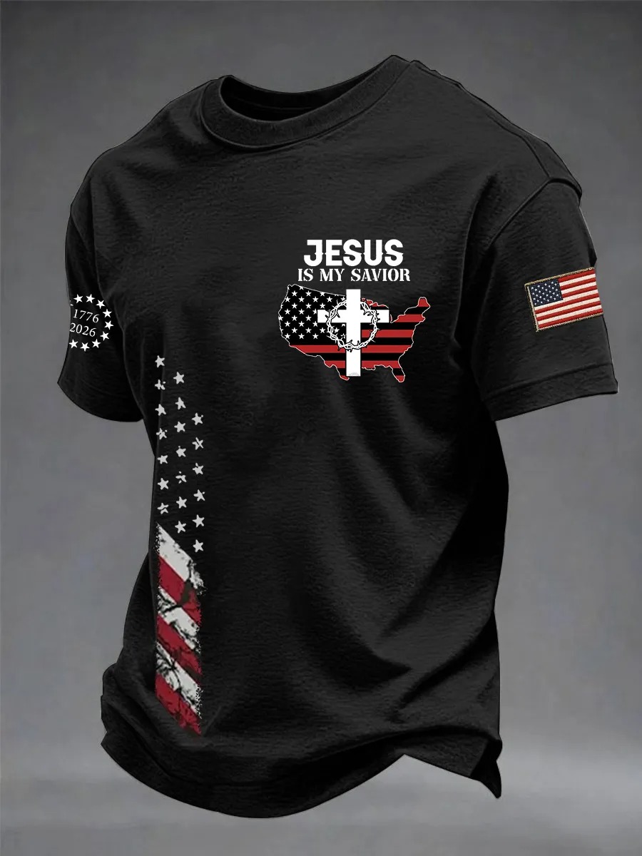 Men's American Flag Printed Casual Independence Day Patriotic T-shirt