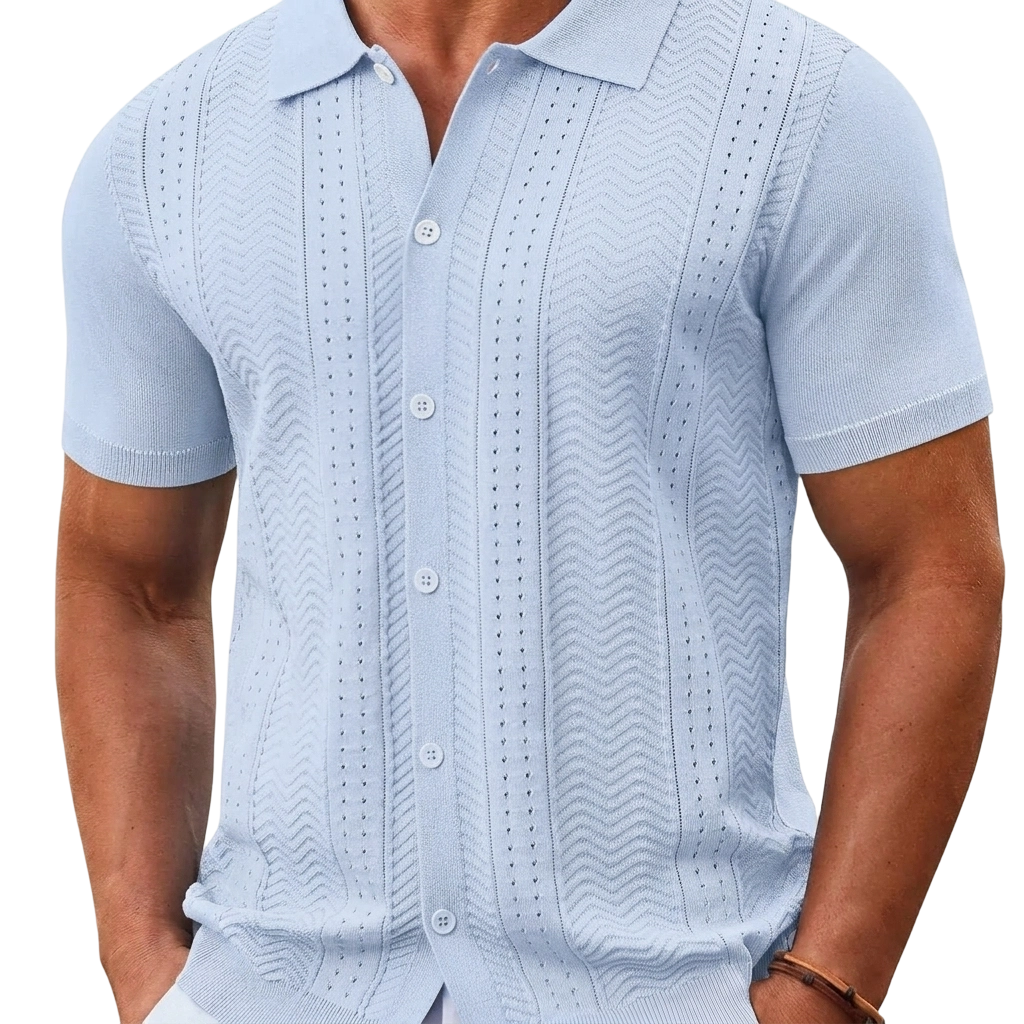 Men's Short Sleeve Knit Button Down Shirt