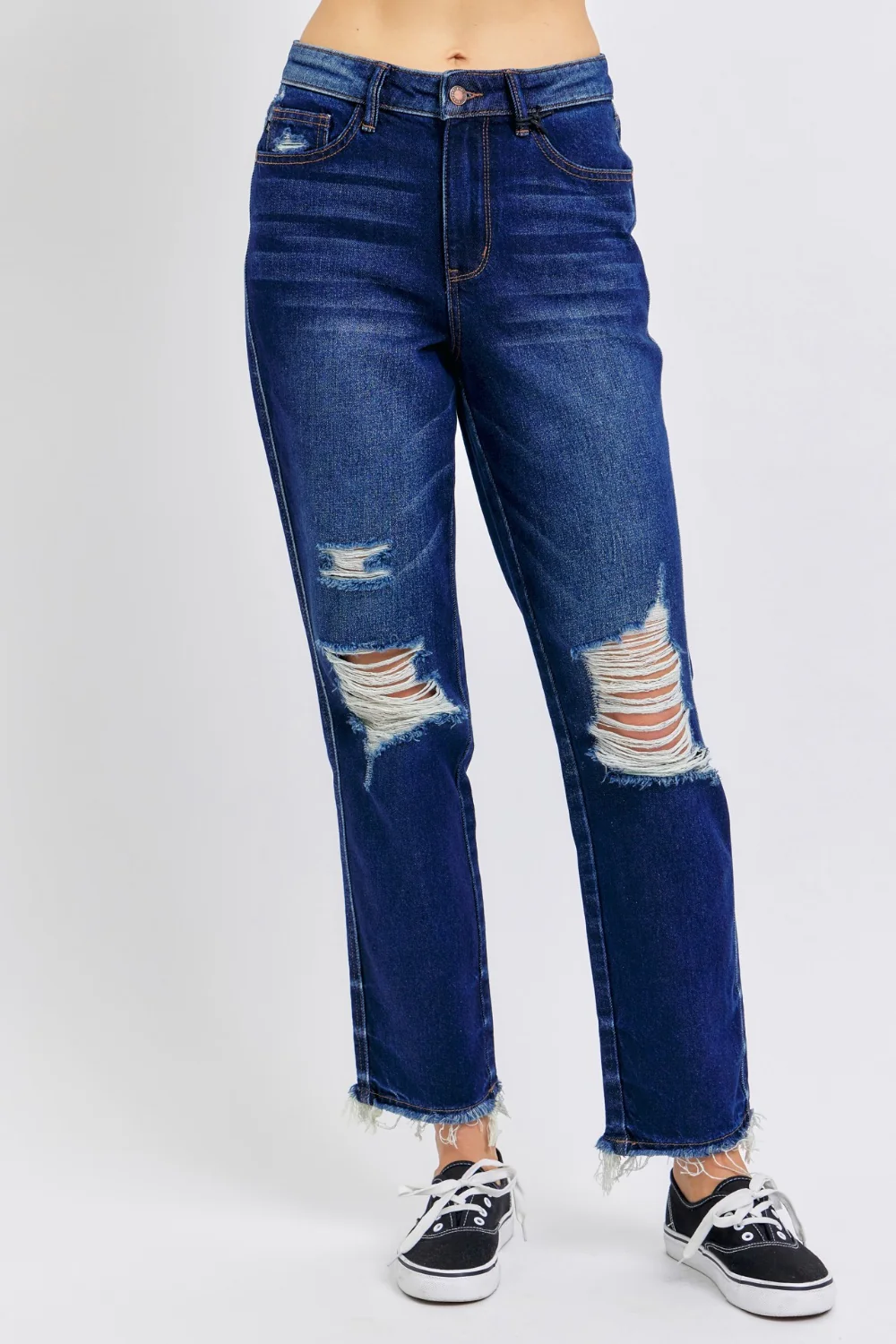 Blue Full Size High Waist Rigid Magic Heavy Destroy Straight Jeans