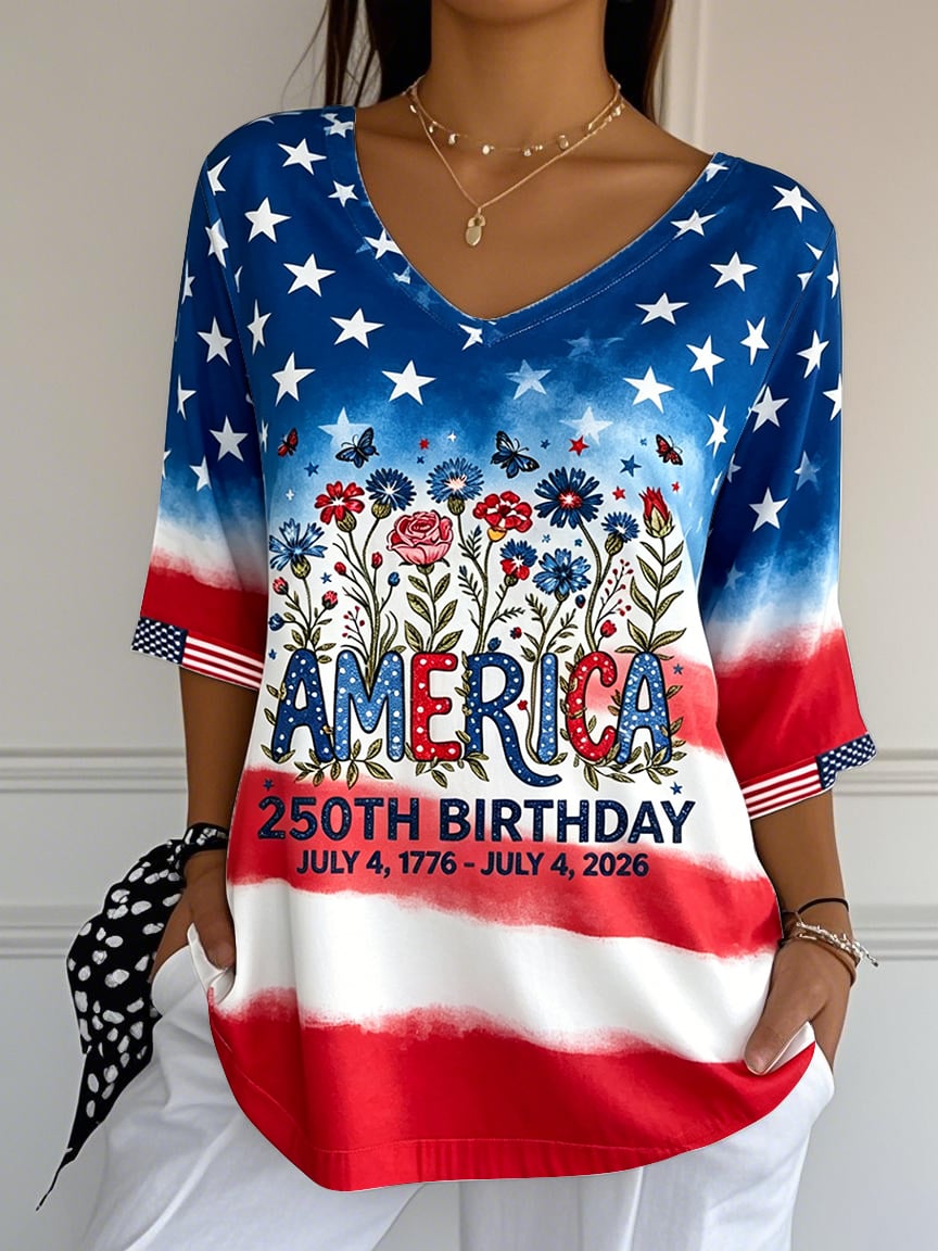 Women's 250th Anniversary  Flower Art  Print Top