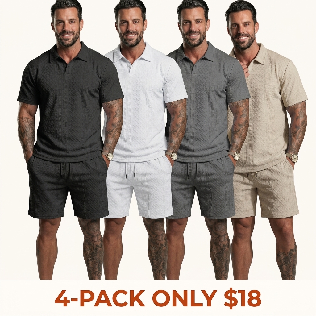 Men's Solid-Color Polo Shirt and Drawstring Shorts Set