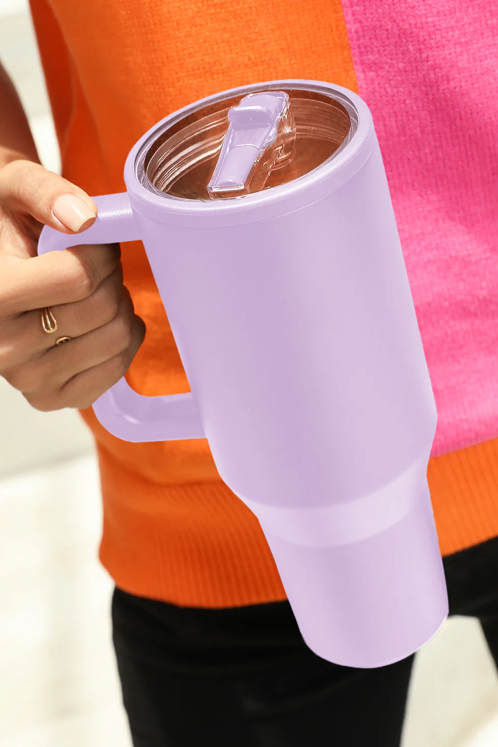 Rose Red Frosted Stainless Handle Large Vacuum Cup with Straw 40oz