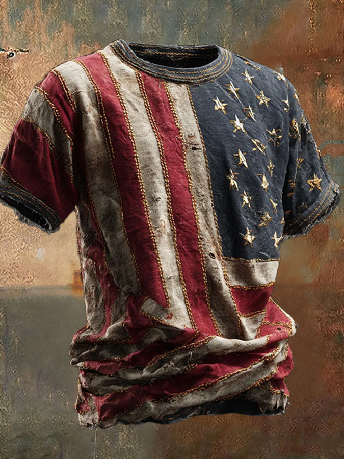 Men'S Retro American Flag Vintage 250Th Anniversary Celebration Commemorative Printed Short Sleeved T-Shirt