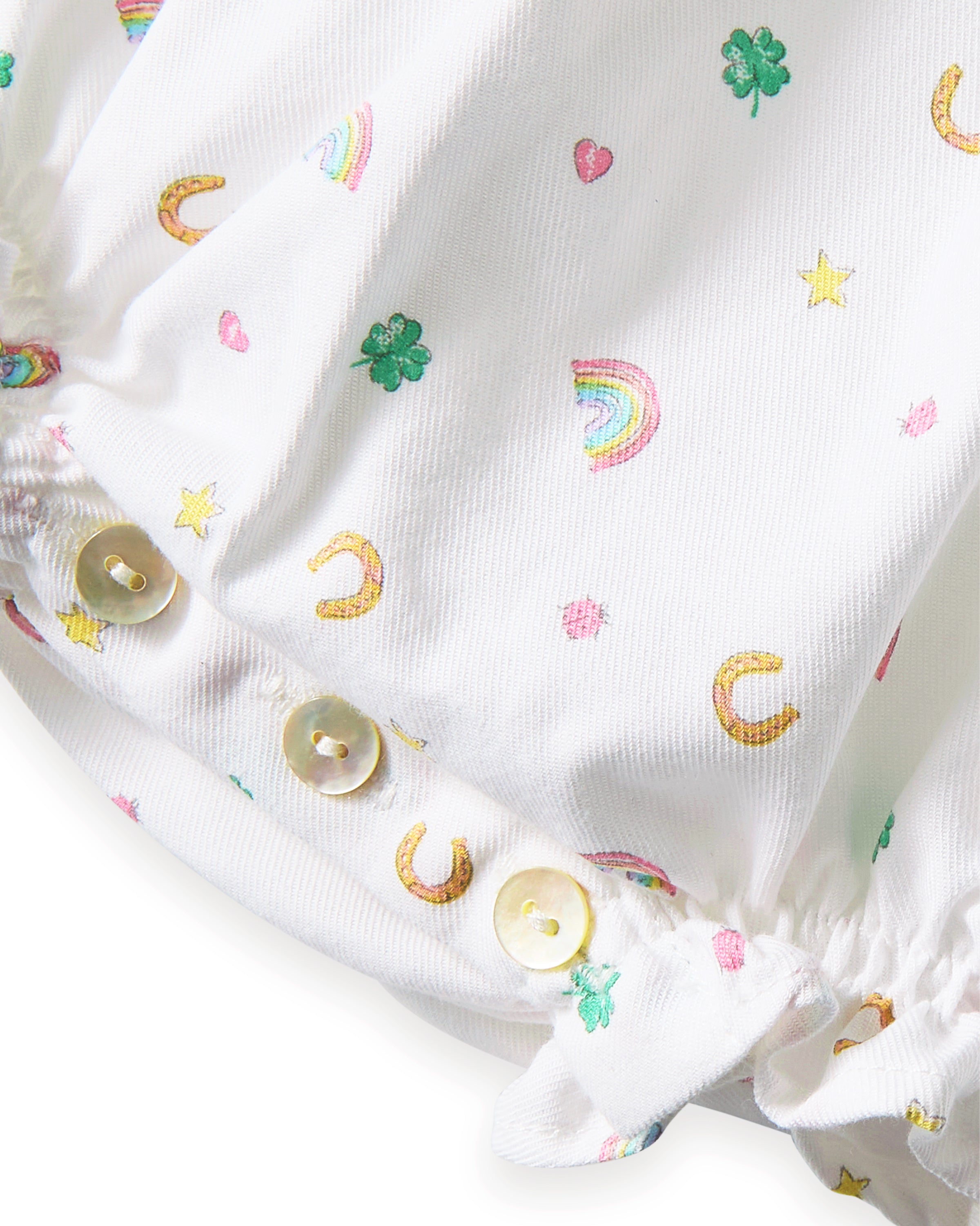 Baby's Twill Ruffled Romper in Good Luck Charms