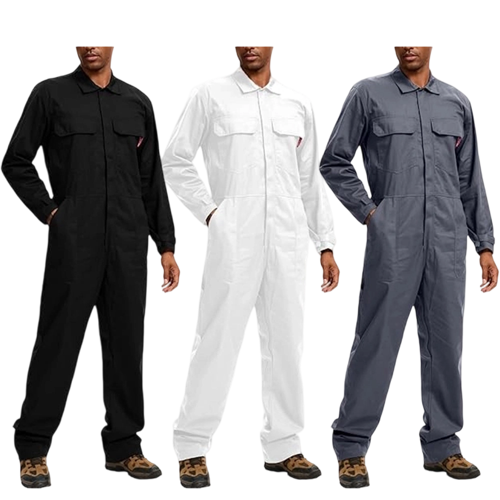 Men's 100% Cotton Workwear. It features long sleeves, durable twill fabric, multiple pockets for storage, and is suitable for both casual and work scenarios.