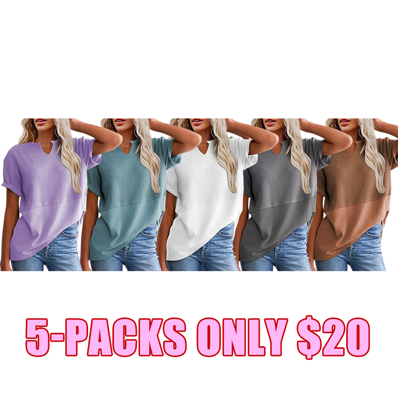 🌸 Waffle Knit V-Neck Casual Blouse