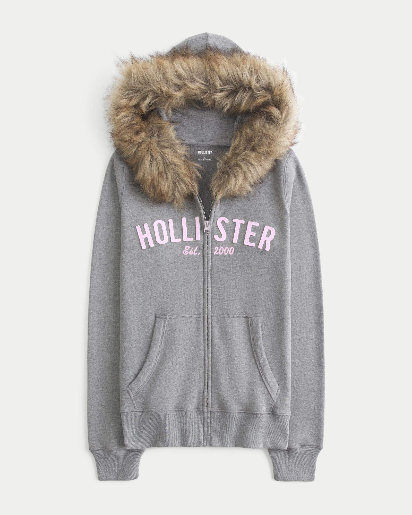 Faux Fur Trim Zip-Up Hoodie