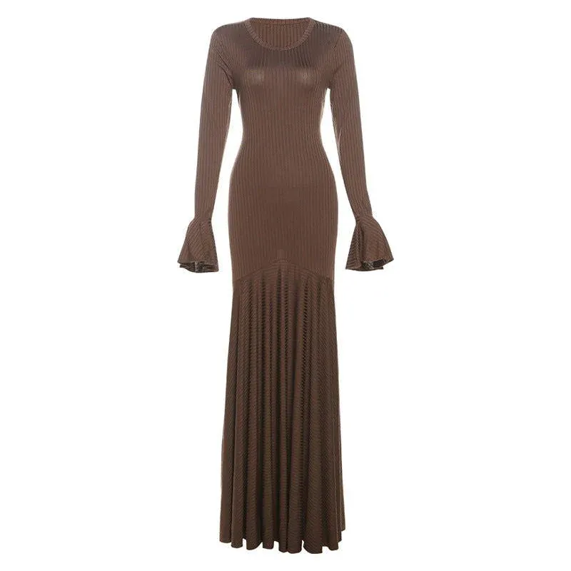 Women's Plain Lace Up Flounce Sleeve Dress