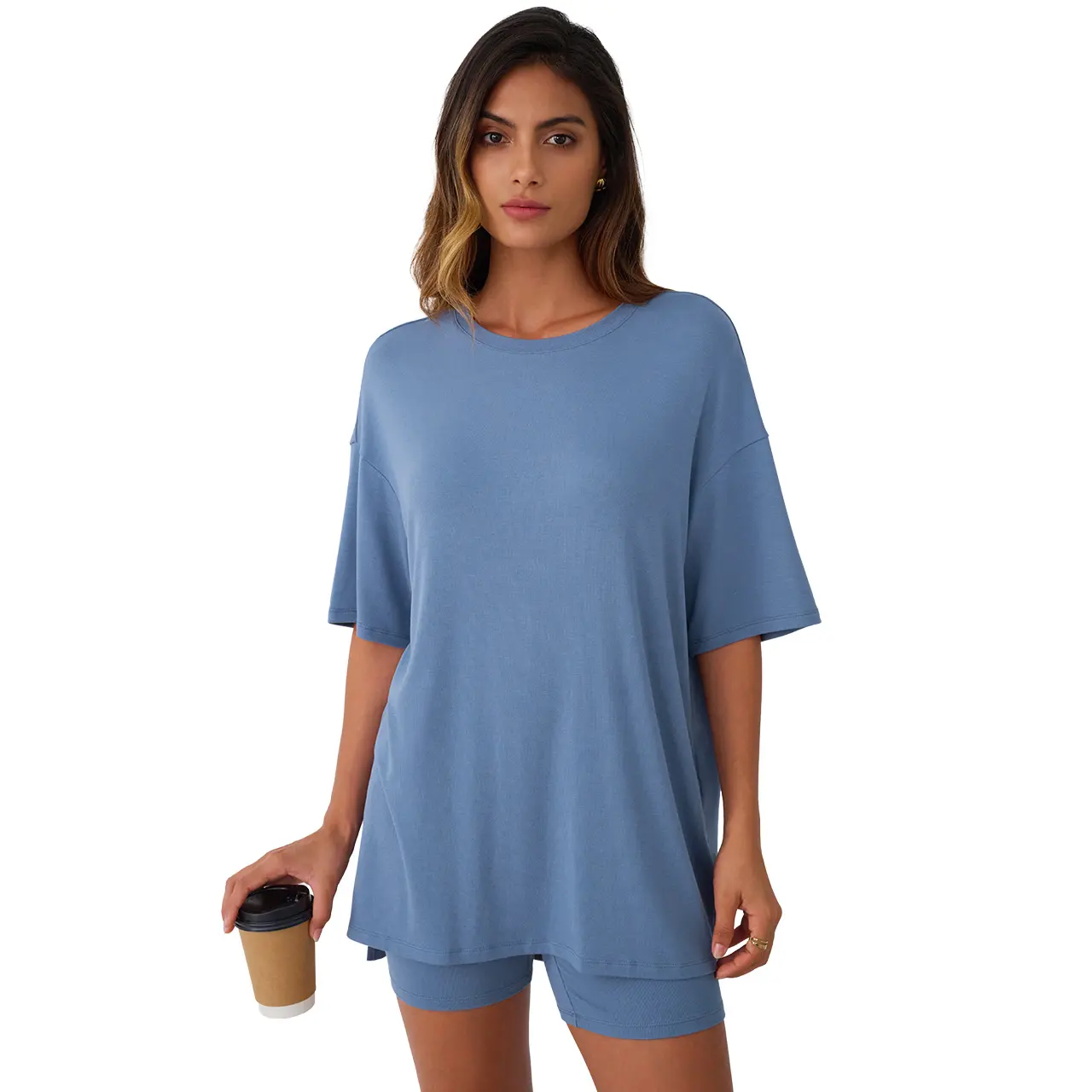 🔥Women's Two Piece Lounge Set Summer Casual Oversized Shirts Biker Shorts