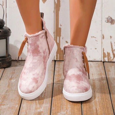 Lace-Up Round Toe Canvas Boots with Side Zip (multiple color options)