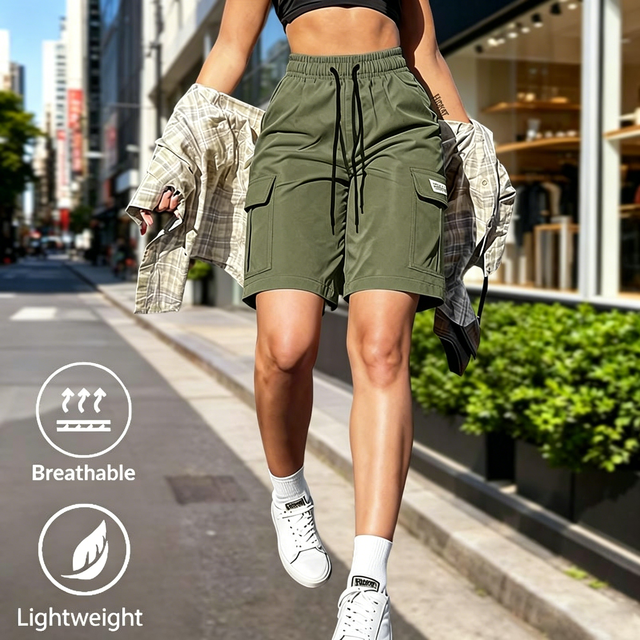 Women’s 8-Pack Cargo Shorts – Elastic Waist, Drawstring & Pockets