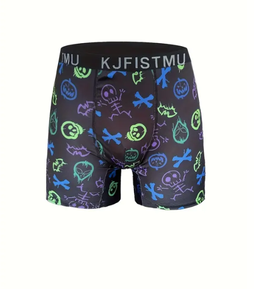 12pcs Men's Cartoon Tie-Dye Striped Boxer Briefs - Soft, Comfortable & Breathable Polyester Blend