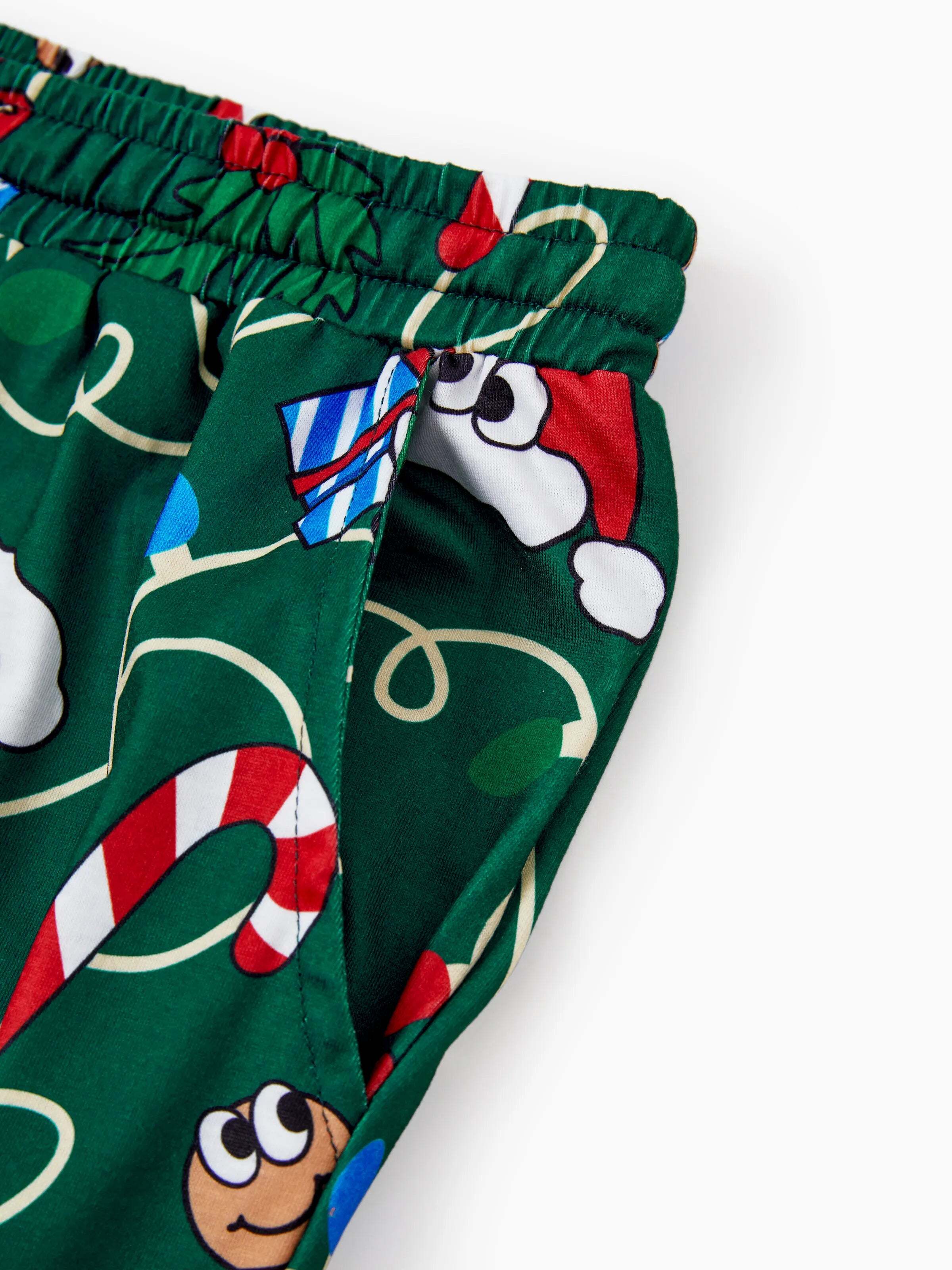 Christmas Matching Family Pajamas Set Gingerbread and Christmas Tree Green and White PJS with Christmas Socks Dark Green